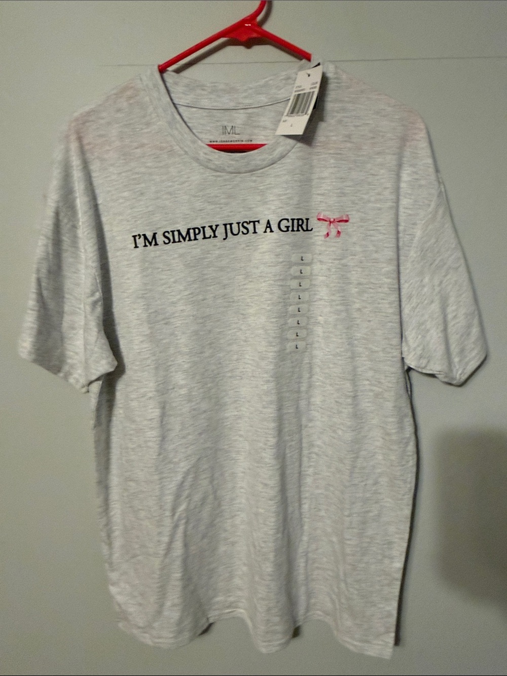 IML: Light Gray Short Sleeve Graphic Tee - "I'm Simply Just A Girl" Large. NWT